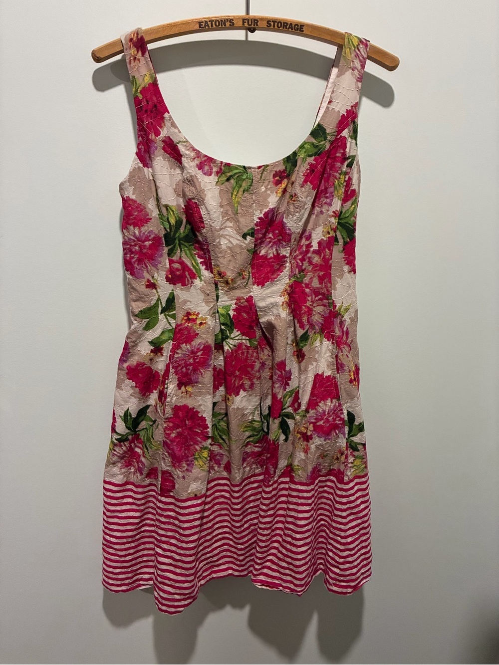 Nine West Sleeveless Floral Stripes Pleated Summer Dress Sundress Sz 4
